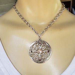 Silver Medallion Statement Necklace